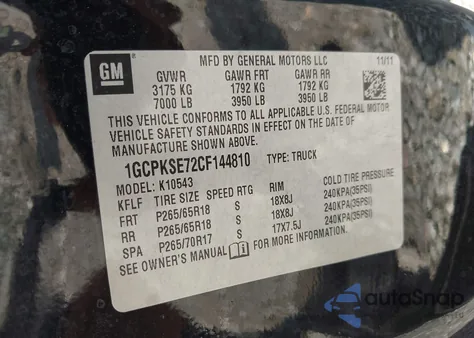 2012 Chevrolet Silverado 1500 Lt из США, поврежденный, VIN 1GCPKSE72CF144810